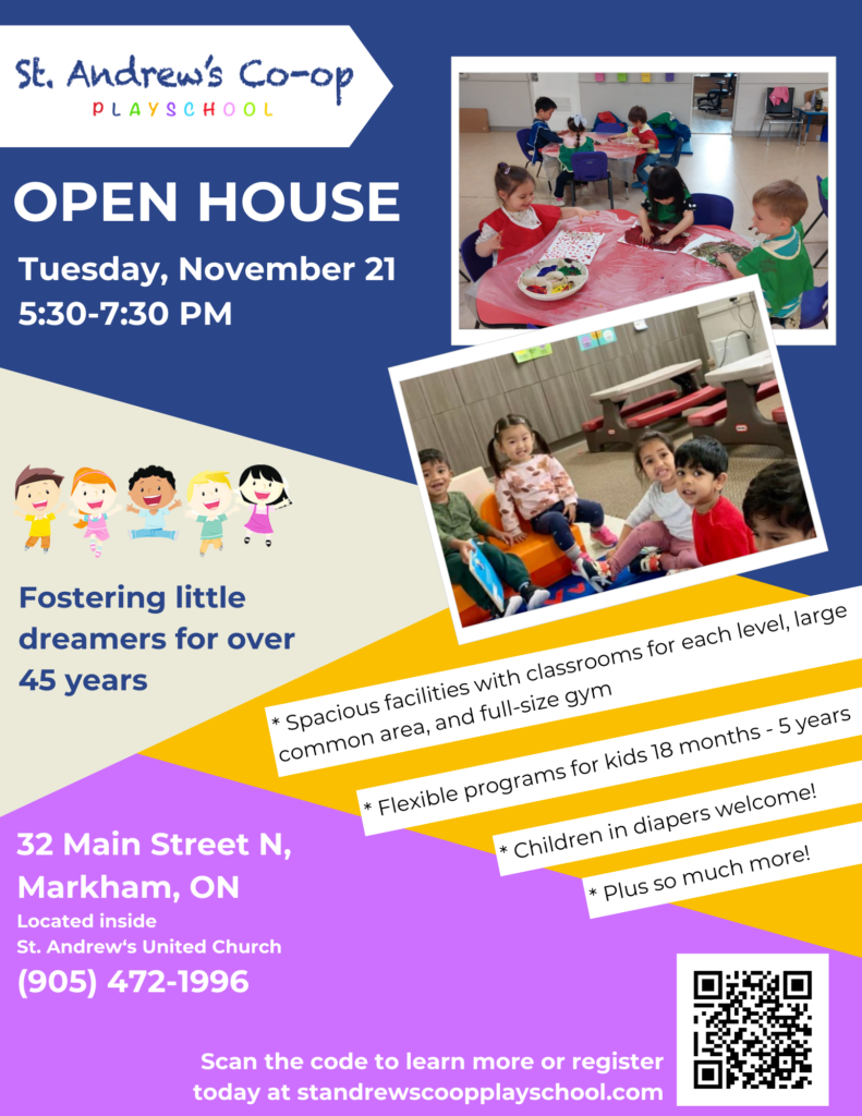 Open House Flyer for St. Andrew's Co-op Playschool